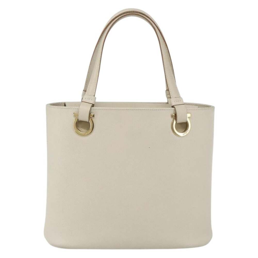 Salvatore Ferragamo Leather Handbag White Gold